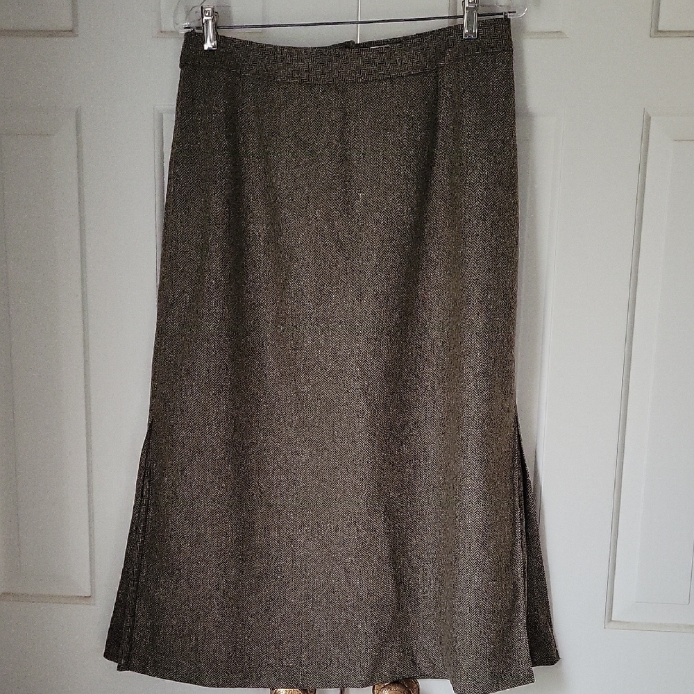 Isabella Bird Wool Blend Midi Skirt Herringbone Sz 14 Modest Pleats